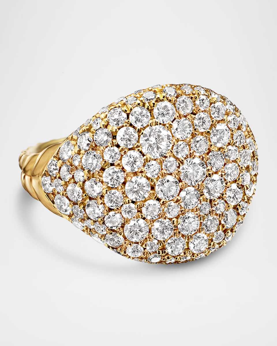 Chevron Pave Pinky Ring with Diamonds in 18K Gold, 13mm